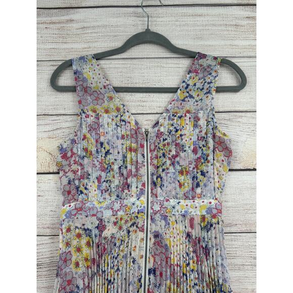 Plenty by Tracy Reese Floral Pleated High Low Dress Womens 2 Multicolor Back Zip - Picture 4 of 10